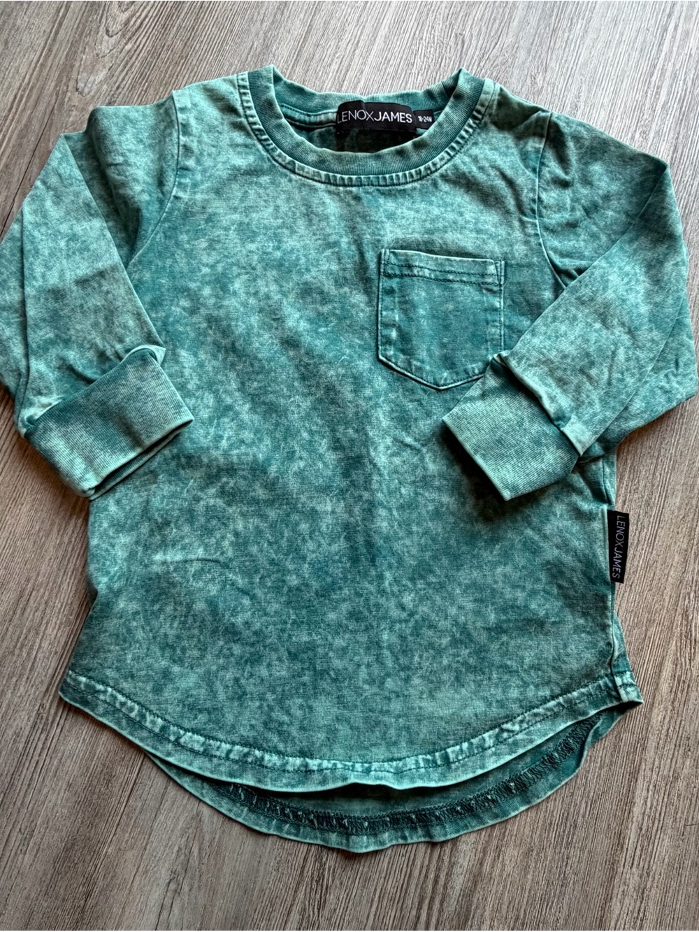 Lenox James Mineral-Wash Teal Long-Sleeve Pocket Tee for Kids
